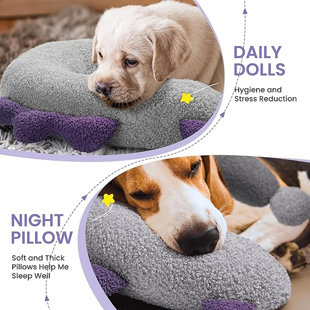 Dogs resting their heads on the neck pillow