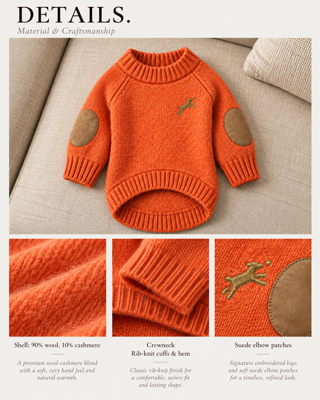 Suede-Patch Wool-Cashmere Sweater